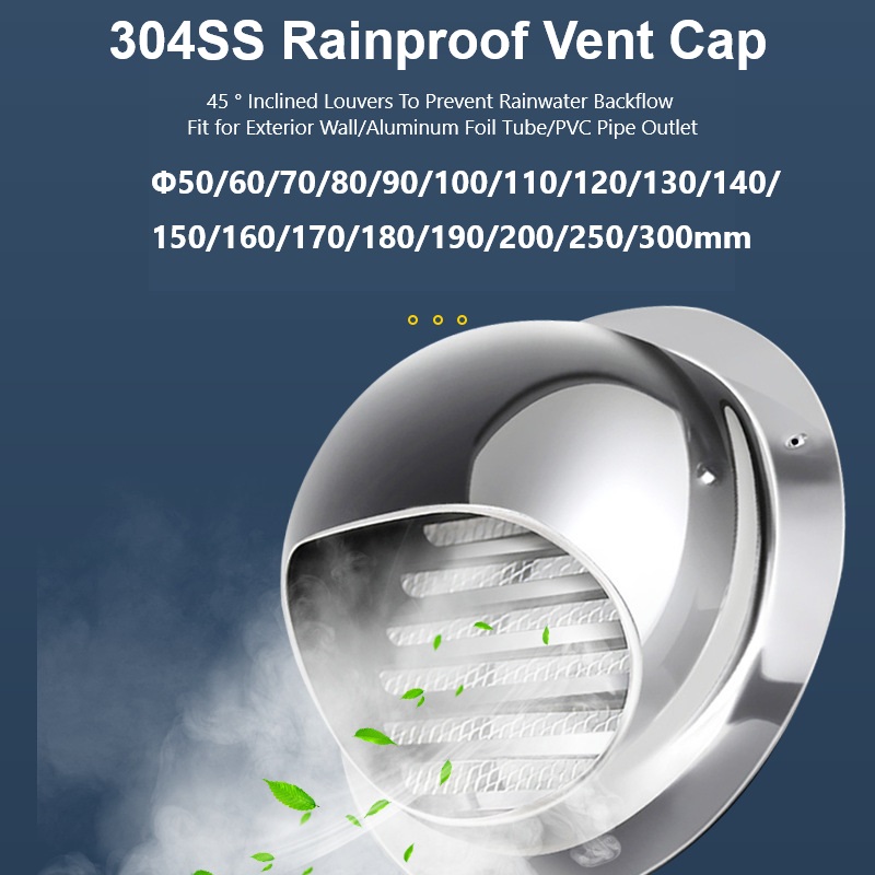 Commercial Kitchen Exhaust - 304SS Rainproof Vent Cap 45 °