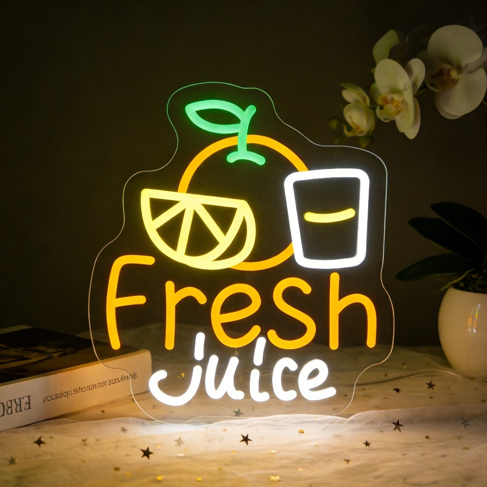 Commercial Kitchen Lighting Design - Fresh Juice Neon Sign LED Wall