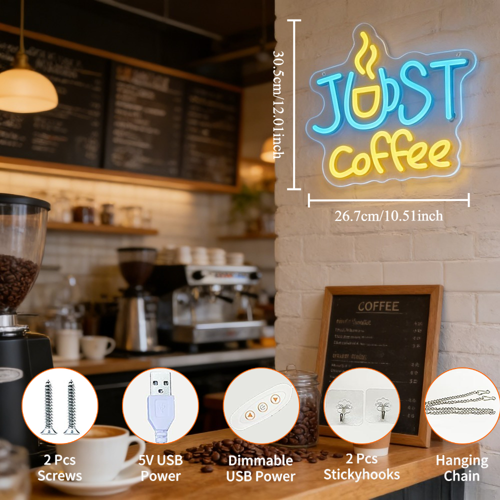 JUST Coffee LED Neon Sign with - Commercial Kitchen Lighting Design ulasan dan harga
